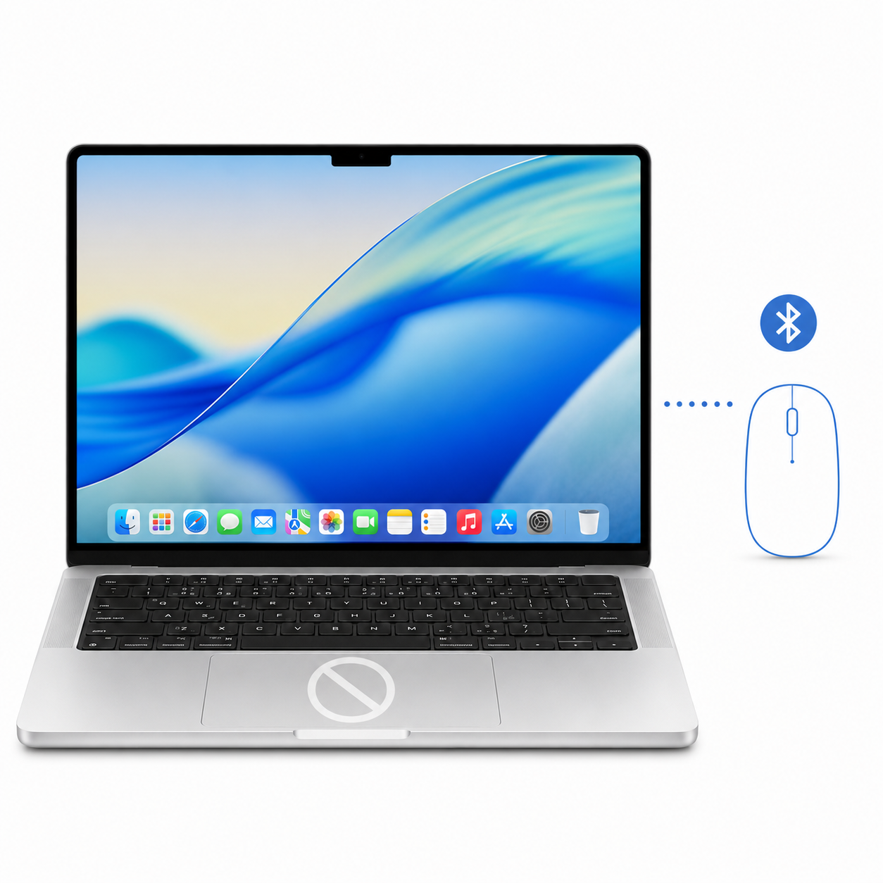 MacBook с отключённым трекпадом и подключённой по Bluetooth мышью